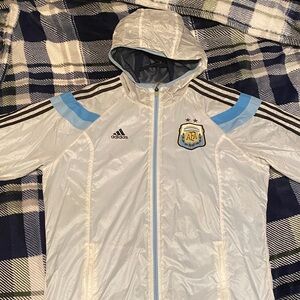 adidas White Hooded men’s Argentina Soccer Windbreaker